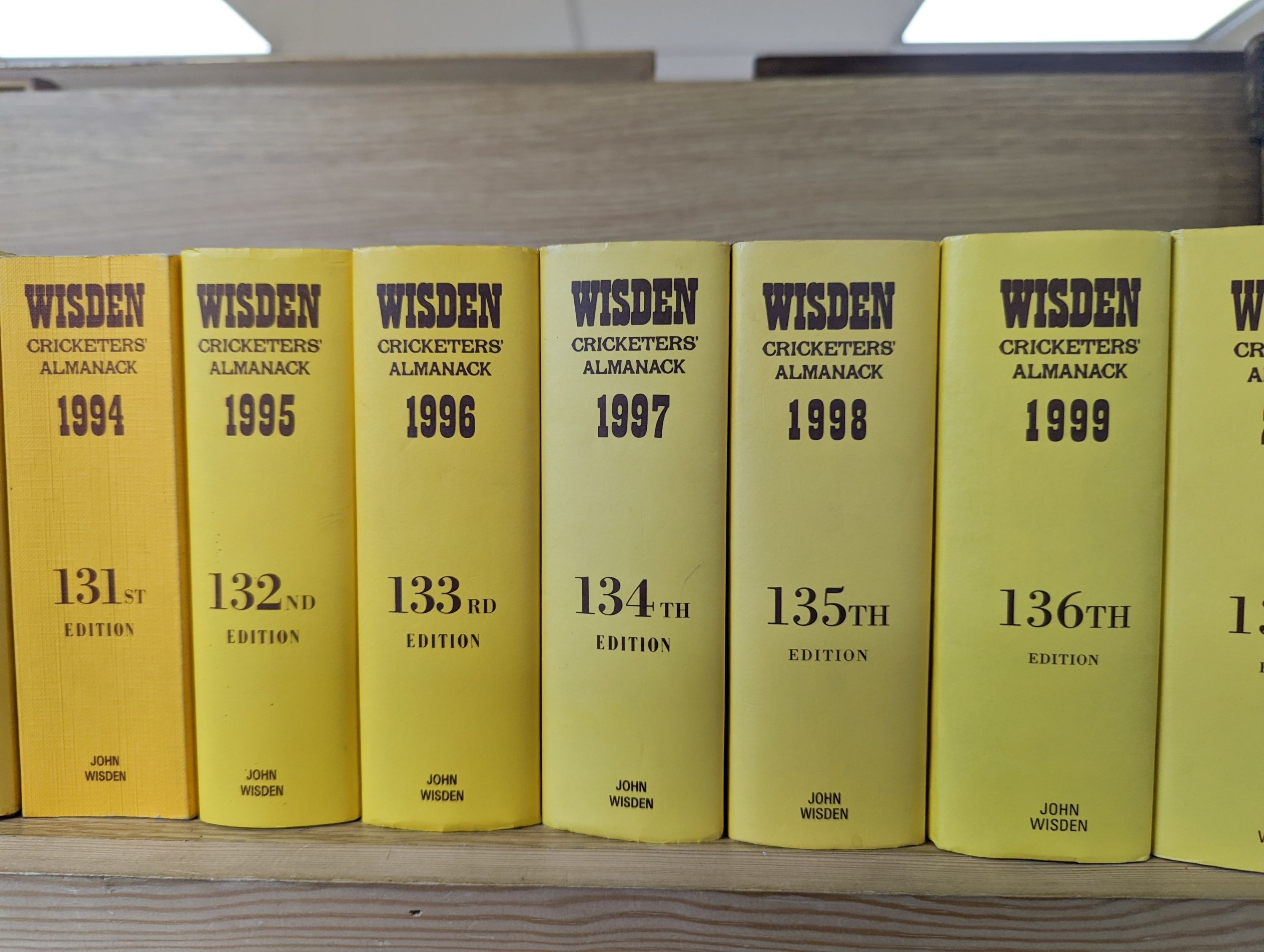 Wisdens Almanack, 73 volumes, 1947-1964, 1966-2020 and one other Wisden edition “On the Ashes”.